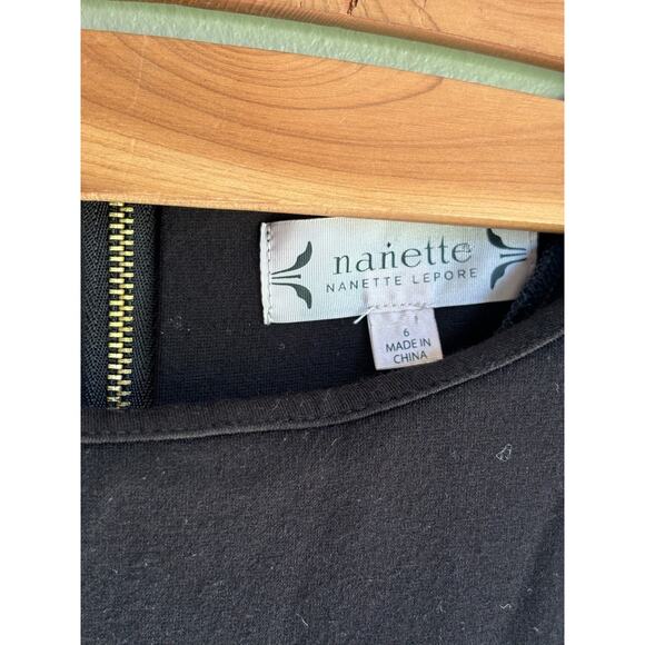 Nanette Lepore Womens Shift Dress Boat Neck Knee Length Lace Sleeve Black Size 6 - Picture 4 of 5